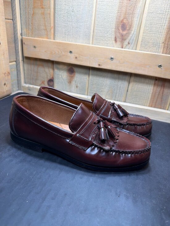 French Shriner Mens 10 M Burgundy Leather Kiltie Tassel Loafers Dress Shoes Belt